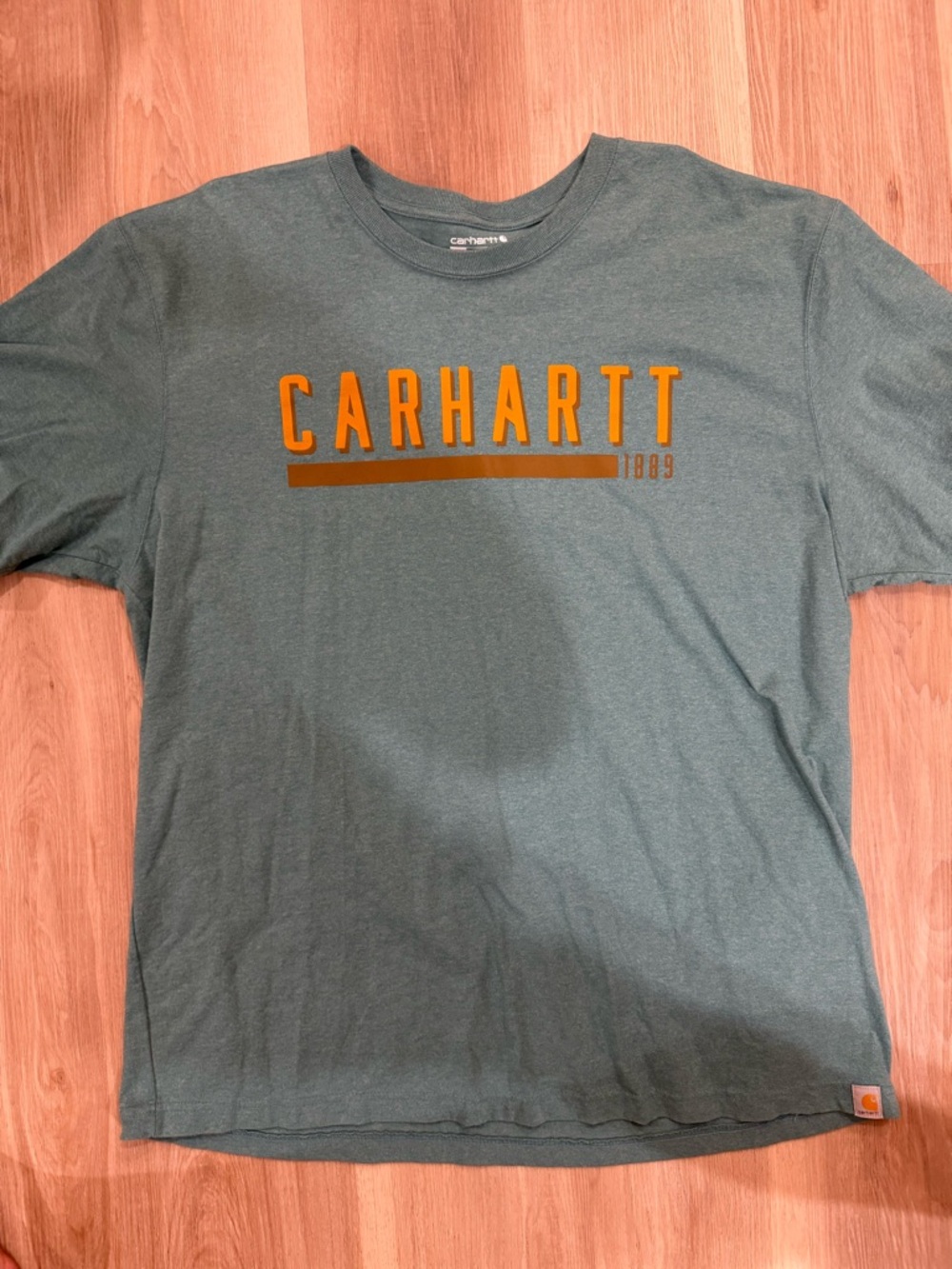 Carhartt Teal Short-Sleeve Logo Tee with Orange Accents